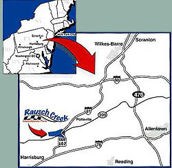 1989 Ford Bronco - Map shows the location of Rausch Creek Off-Road Park, near Harrisburg, Pennsylvania.