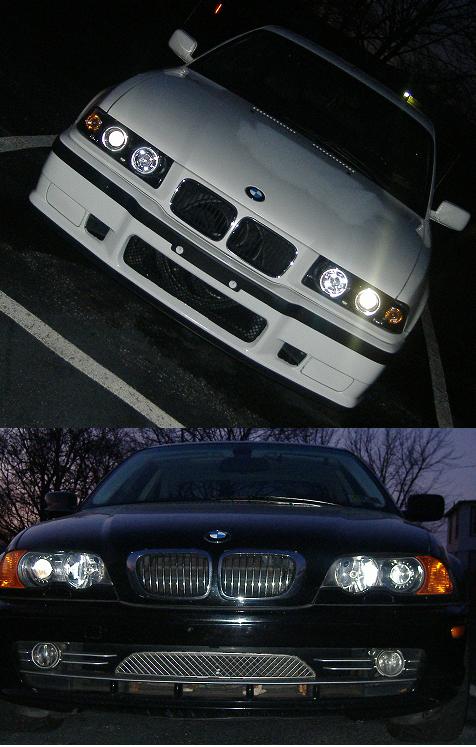 2001 BMW 3 Series - Two BMWs are shown, an E36 model in the top image and an E46 model in the bottom image.