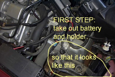 1999 Ford Taurus - Instructions for engine maintenance are overlaid on a photo of a vehicle's engine compartment.