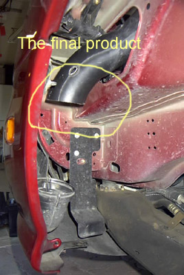 1999 Ford Taurus - Close-up of a red car's fender area showing a black intake tube, with text overlay 'The final product'.