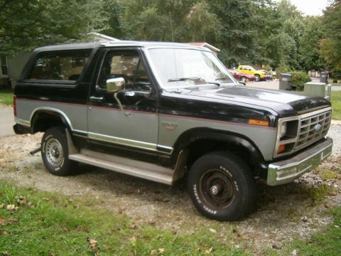 1986 Ford Bronco - This two-tone SUV features a prominent chrome grille and side trim, suggesting an early 1980s model.
