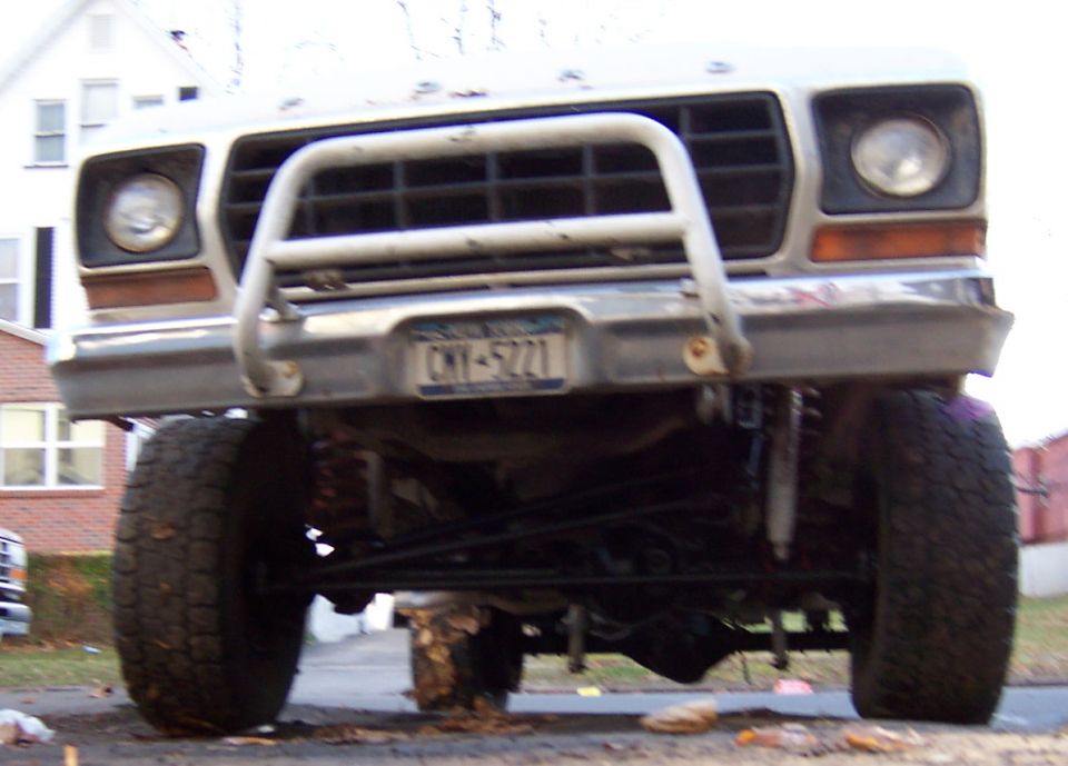 1979 Ford F-250 front view with brush guard and lifted suspension