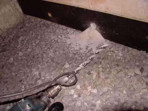 1986 Ford Bronco - Two 3/4" holes drilled into the 10" poured basement wall nearly wasted the old hammer drill, but they're necessary to pass the PEX in and o…