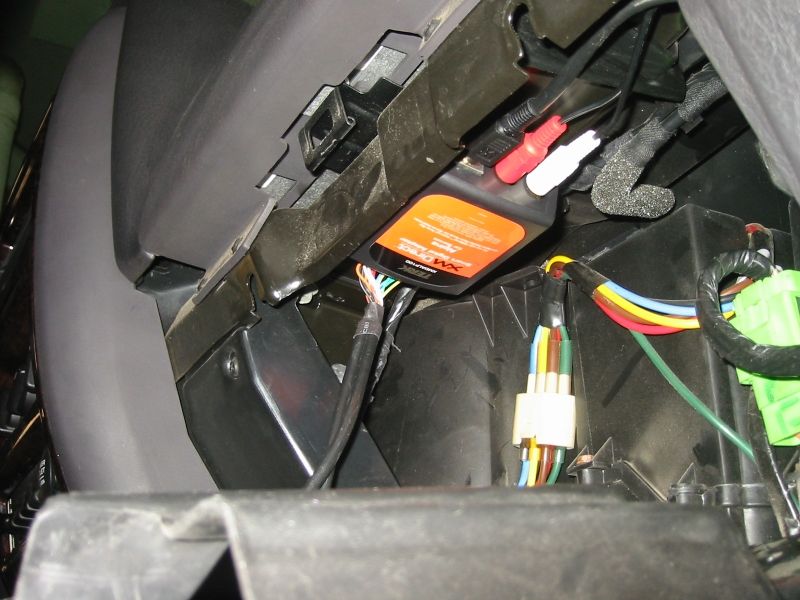 First attempted mounting location of the interface box that talks to the stereo.  Didn't work out too well; ended up relocating the box.