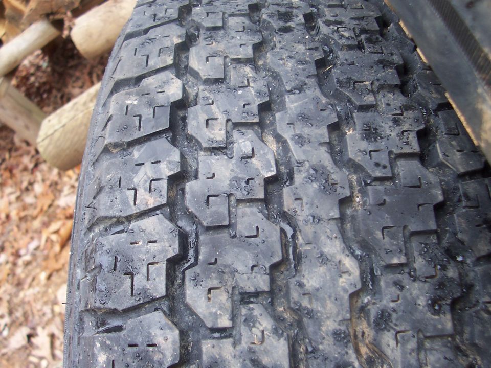 Close-up of a tire tread with water droplets