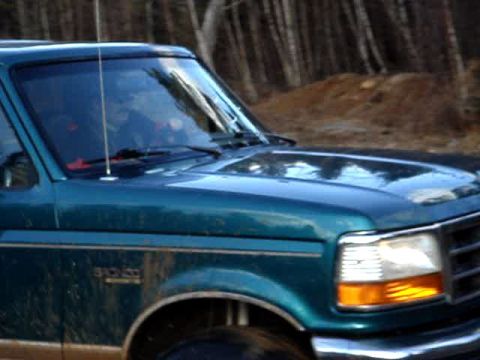 1996 Ford Bronco - The side of a green 1996 Ford Bronco is visible, with trees in the background.