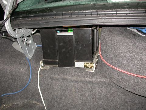 1998 Mercury Grand Marquis - Aftermarket audio equipment installed in the trunk of a vehicle.