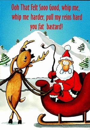 1980 Jeep CJ5 - A humorous Christmas cartoon depicts Santa and a reindeer with a suggestive caption.