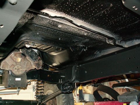 1983 Ford Bronco - front underbody sound deadened and chassis sprayed black
