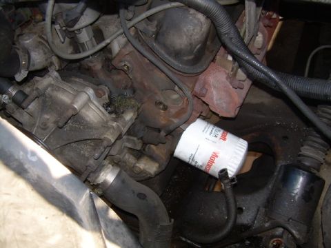 1992 Ford Bronco - Close-up of an engine showing a Motorcraft oil filter and surrounding components.
