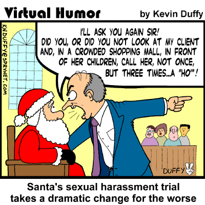 1968 Ford Mustang - A courtroom scene depicts Santa Claus on trial, with a lawyer aggressively questioning him.