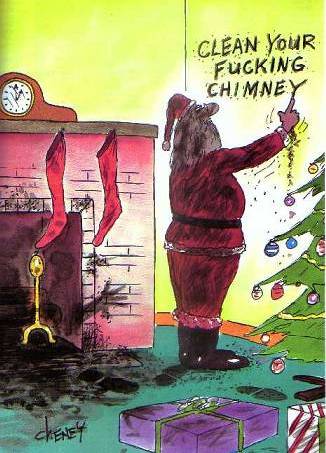 1968 Ford Mustang - Santa Claus is depicted cleaning a chimney, with a humorous message written on the wall.