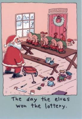 1968 Ford Mustang - The day the elves won the lottery, according to the caption on this humorous illustration.