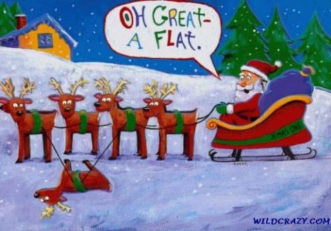 1968 Ford Mustang - Santa's sleigh is stuck in the snow due to a flat tire on one of his reindeer.