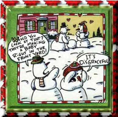 1968 Ford Mustang - A humorous cartoon depicts snowmen reacting to a snowman family in a front yard.