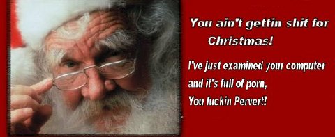 1968 Ford Mustang - Santa Claus looks over his glasses with a stern expression, accompanied by a humorous and critical message.
