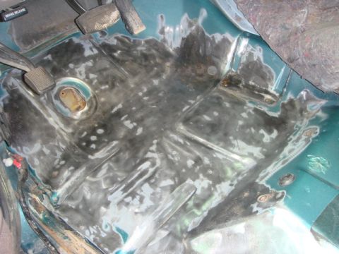 1996 Ford Bronco - Floor repair in progress, showing pedals and brake release lever.