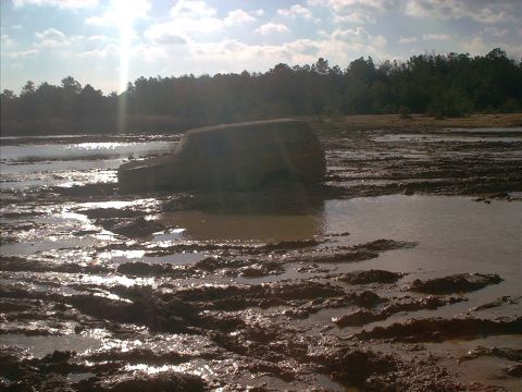 1978 Ford Bronco - This vehicle is deeply stuck in thick mud, with only its side profile visible amidst the churned-up terrain.