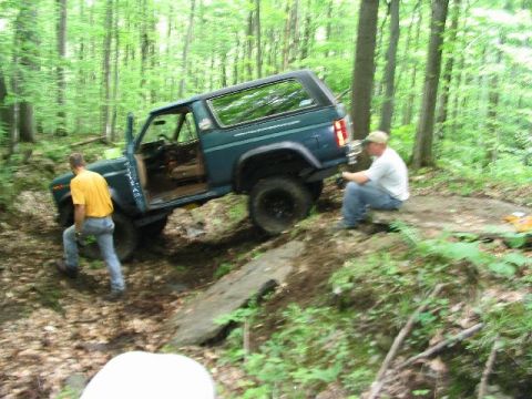 1986 Ford Bronco - Blown power steering pump and then spit the rear axle out right on the hill...I had to tie the axle to the leafsprings with climbing rope t…