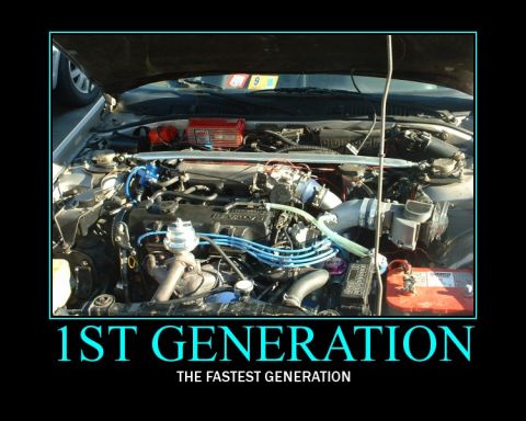 1989 Ford Probe - The engine bay of a car is shown with various modifications and text overlays.