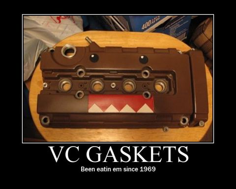 1989 Ford Probe - Valve cover gasket with a shark teeth graphic and humorous text about gaskets.
