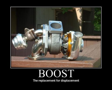 1989 Ford Probe - A turbocharger is shown, with text below reading 'BOOST The replacement for displacement'.