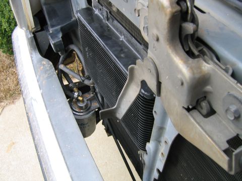 1989 Ford Bronco - Transmission cooler and filter assembly mounted in front of radiator.