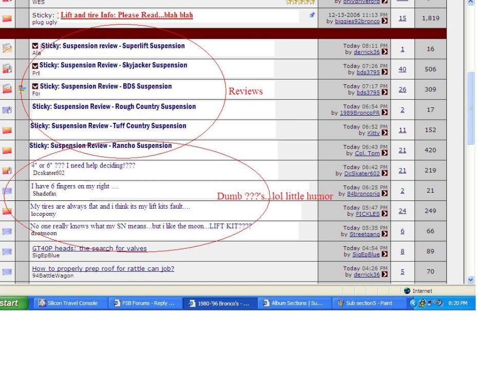 Screenshot of suspension review forum thread list on web browser