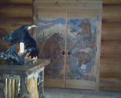2006 Ford E350 - Doors engraved with bears, trout, and a bass.