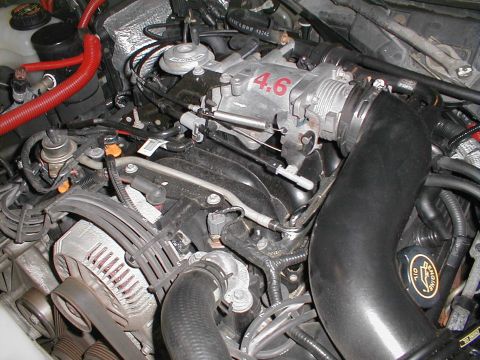1997 Ford Crown Victoria - The engine bay shows a Ford 4.6L V8 engine, likely from a Panther platform vehicle.