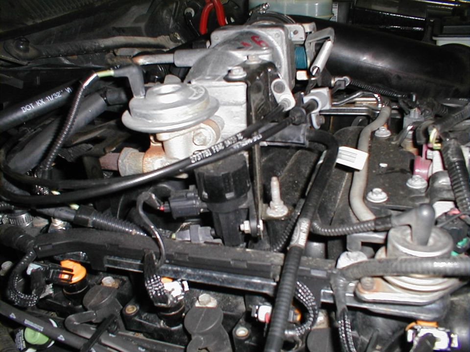 Close-up of engine parts including throttle body and fuel injectors