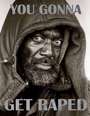1986 Ford Bronco - Man in a hooded jacket with offensive text superimposed on the image.