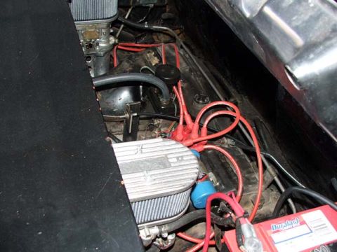 1974 Porsche 914 - Close-up view of an engine bay, showing various components and wiring.