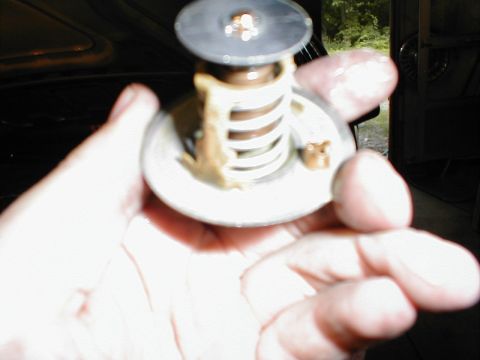 1997 Ford Crown Victoria - A thermostat part is held in a hand, with a Supermotors.net watermark visible.