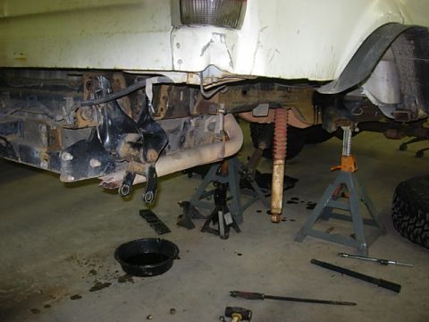 1987 Ford Bronco - spring hangers hung. my bumper mounts inside of the frame rails (thank you Rob Elis) so my rear hanger could go way back.the bolt through t…