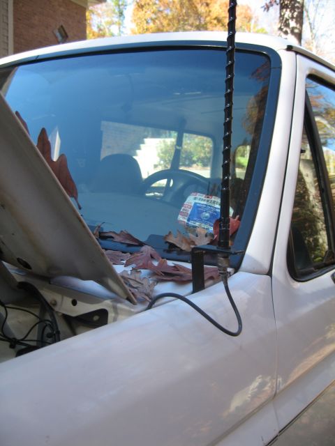 1996 Ford Bronco - This is where I finally decided to mount my antenna. It is symmetrical to the stock antenna position. I bent the bracket out of some scrap…