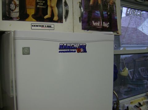 1970 Ford Ranchero - ranchero us sticker on the garage fridge.