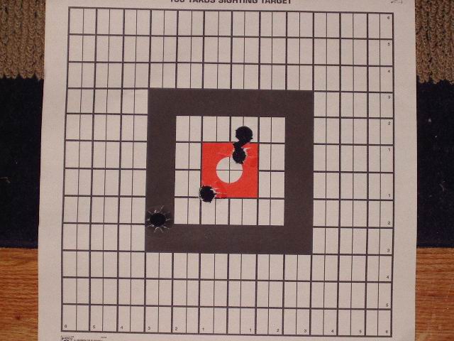 100 yards sighting target with bullet holes
