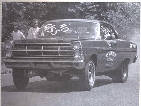 1967 Ford Fairlane - This 1967 Ford Fairlane drag car is ready for the track, with racing decals visible.
