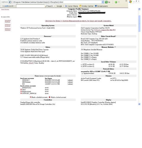 1989 Ford Bronco - This document displays detailed information about a computer's operating system, processor, memory, drives, and user accounts.