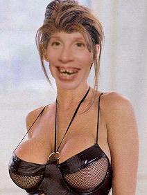 1997 Ford Crown Victoria - A digitally altered joke photo of a woman in a dark top, with the facial features distorted. No vehicle, vehicle part or document is shown.