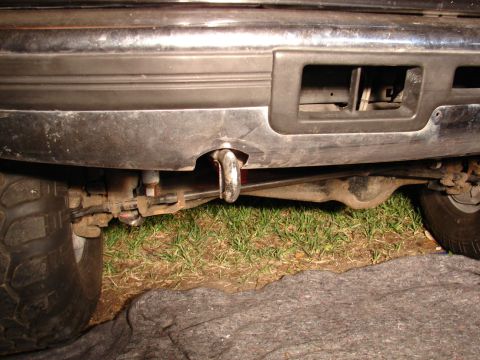 1996 Ford Bronco - Rear view of a 1996 Ford Bronco showing the tow hook and suspension components.