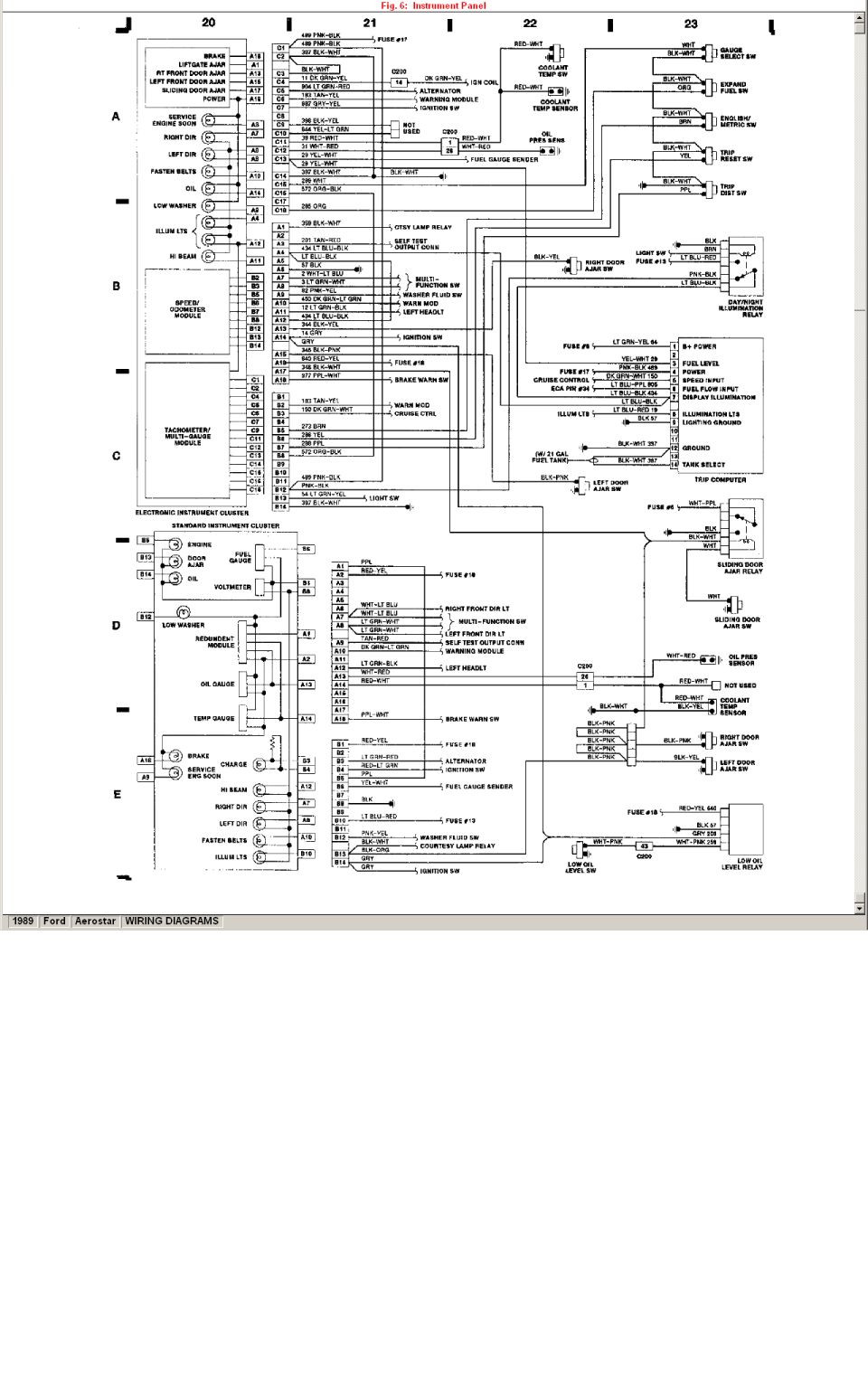 1989 Ford Aerostar Fig. 6 instrument panel wiring diagram for electronic and standard clusters