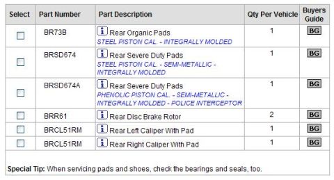 1996 Mercury Grand Marquis - 1996-2002 Motorcraft rear brake parts