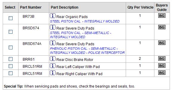 1996-2002 Motorcraft rear brake parts