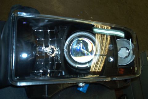 2001 Dodge 1500 - Close-up of an aftermarket headlight assembly, not identifiable to a specific vehicle year or model.