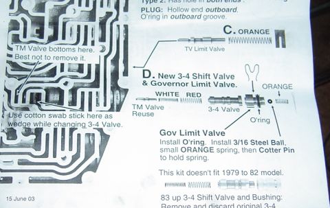 1986 Ford Bronco - Instructions detail the process for replacing transmission valve components, including the 3-4 shift valve.