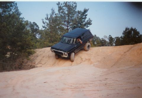1978 Ford Bronco - A black 1978 Ford Bronco navigates a steep dirt incline during an off-road excursion.