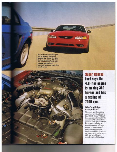 2003 Mercury Marauder - A red 2003 Ford Mustang Cobra is shown from the front, with another Mustang in the background and a detailed engine compartment.