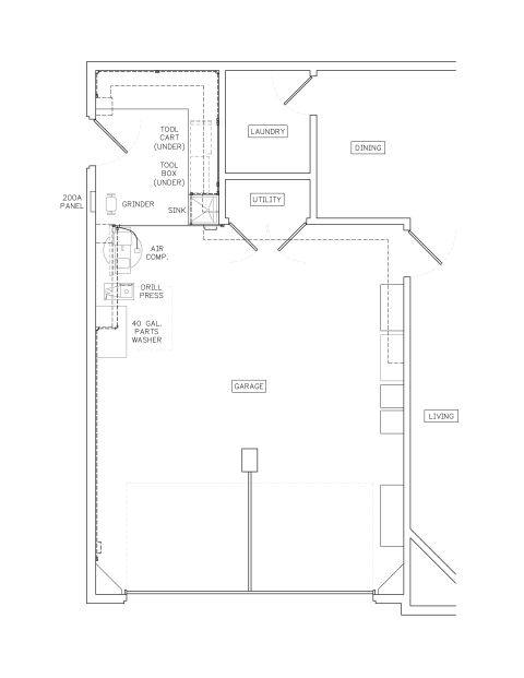 1965 Ford Mustang - This diagram depicts a floor plan with various rooms including a garage, laundry, and living space.